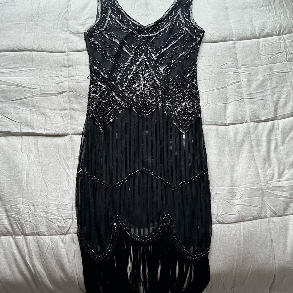 Elegant Black Beaded Mini Dress